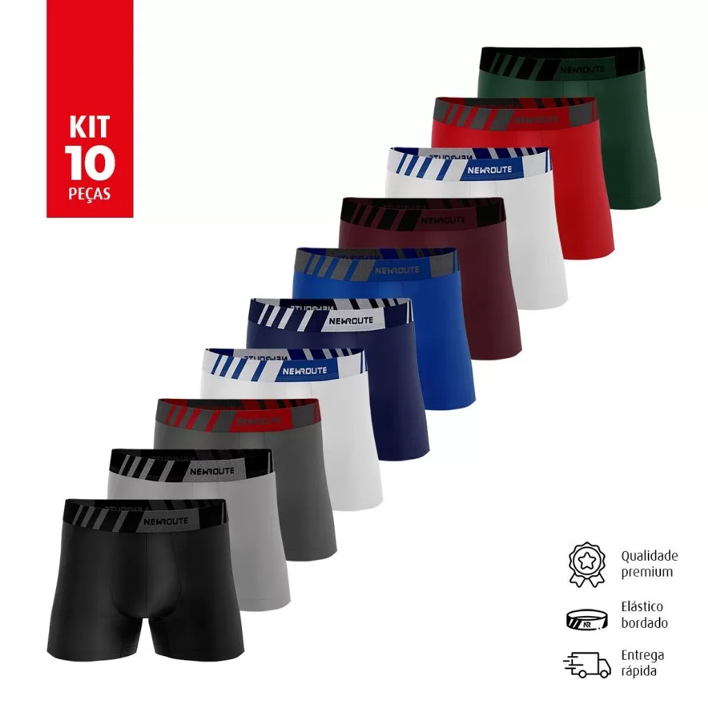 Kit 10 Cueca Box Boxer Lisa e Estampada Microfibra