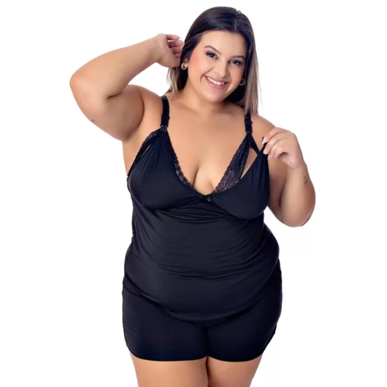 Baby doll Plus size amamentação pijama pós mate