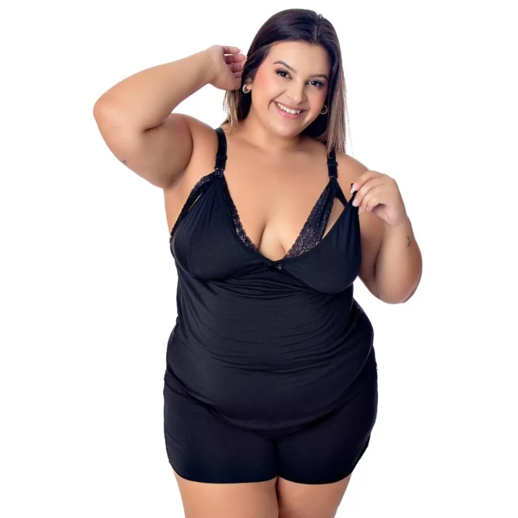 Baby doll Plus size amamentação pijama pós maternidade fácil abertura roupa de dormir amamentação
