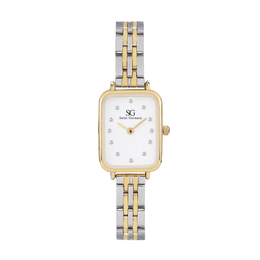 Relógio Feminino Prata Dourado Quadrado Saint Germain Square Madison Diamond Bicolor Gold
