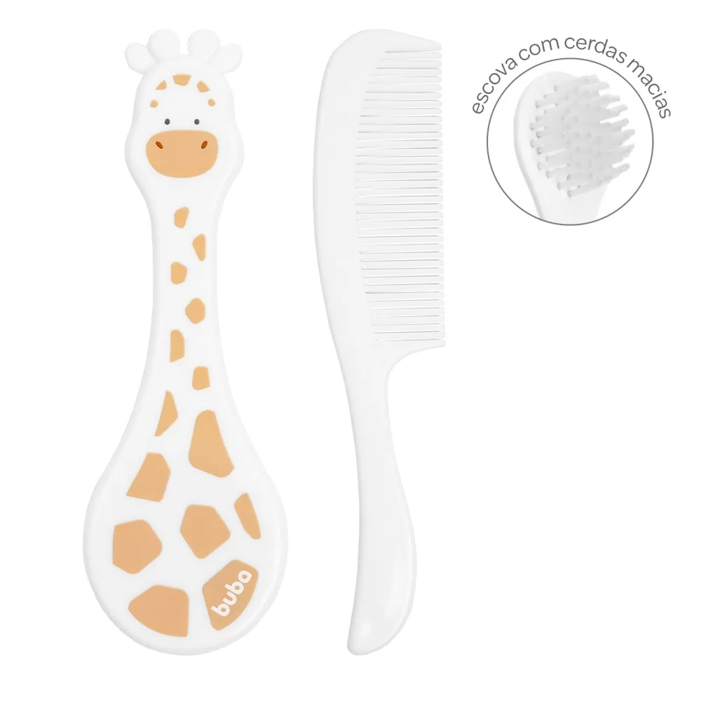 Kit Escova e Pente Girafinha Cuidados Bebê Buba
