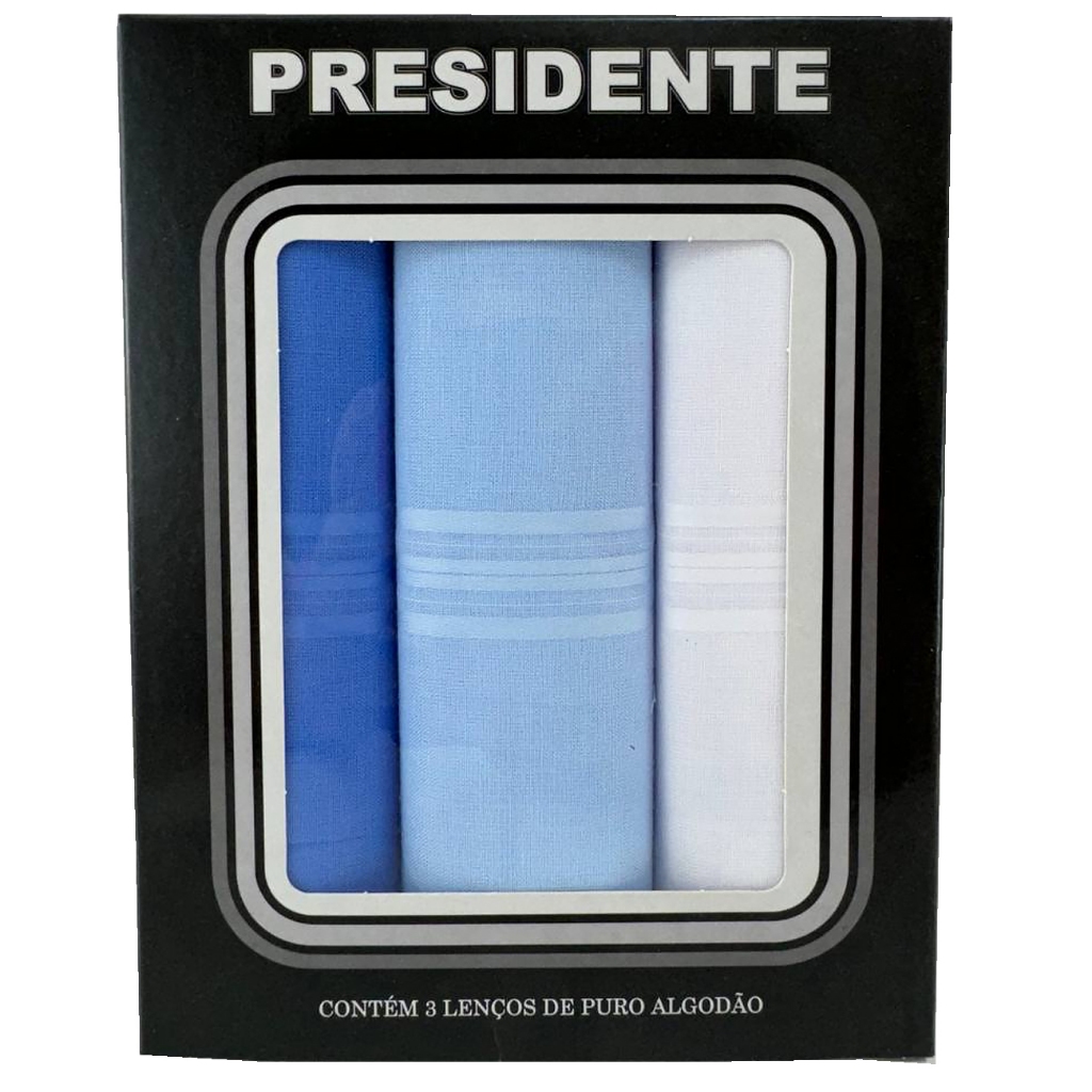 Lenços Masculinos Presidente De Bolso 41cm 100% Algodão – Kit 3 Unidades