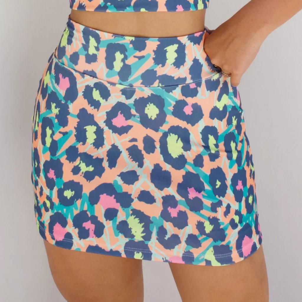 Short Saia Feminino Cintura Alta Suplex Esportivo Academia Fitness Estampada Animal Print