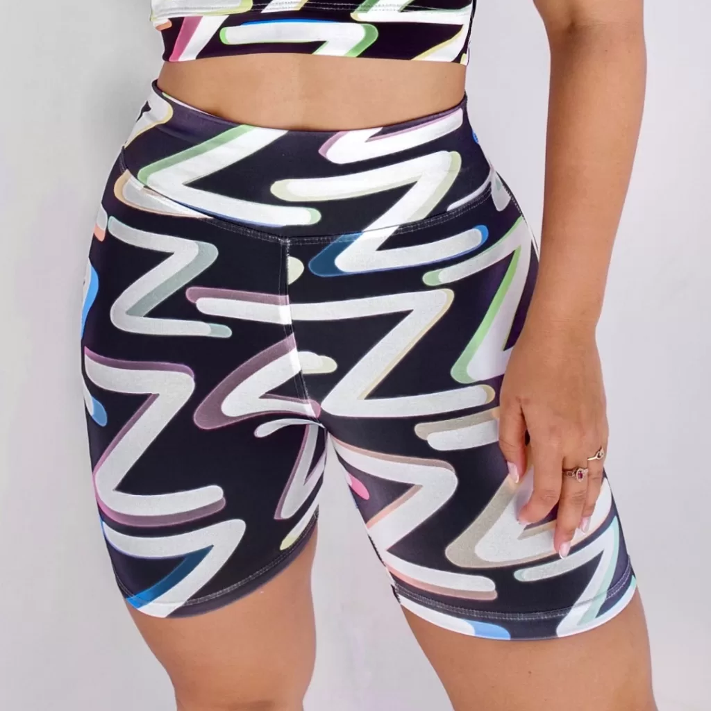 Short Feminino Meia Coxa Cintura Alta Suplex Esportivo Academia Fitness Estampada Z Neon