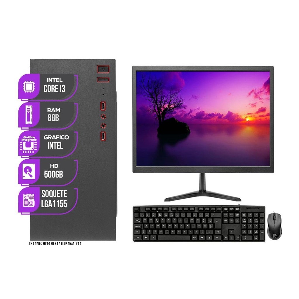 PC Completo Mancer, Intel Core I3, 8GB DE RAM, HD 500GB + Monitor 19 + Kit Teclado e Mouse