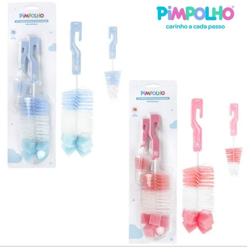 Kit Escova Higienizador de Mamadeiras e Bicos Marca com esponja Pimpolho. ENVIO IMEDIATO.