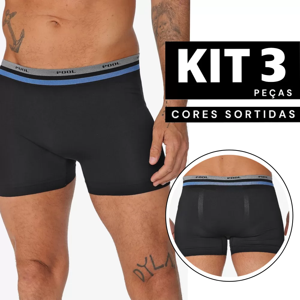 Kit 1 à 3 Cueca Box Masculina Adulta Lisa Revenda Confortável Dia a Dia Barata Ajustável Edumara
