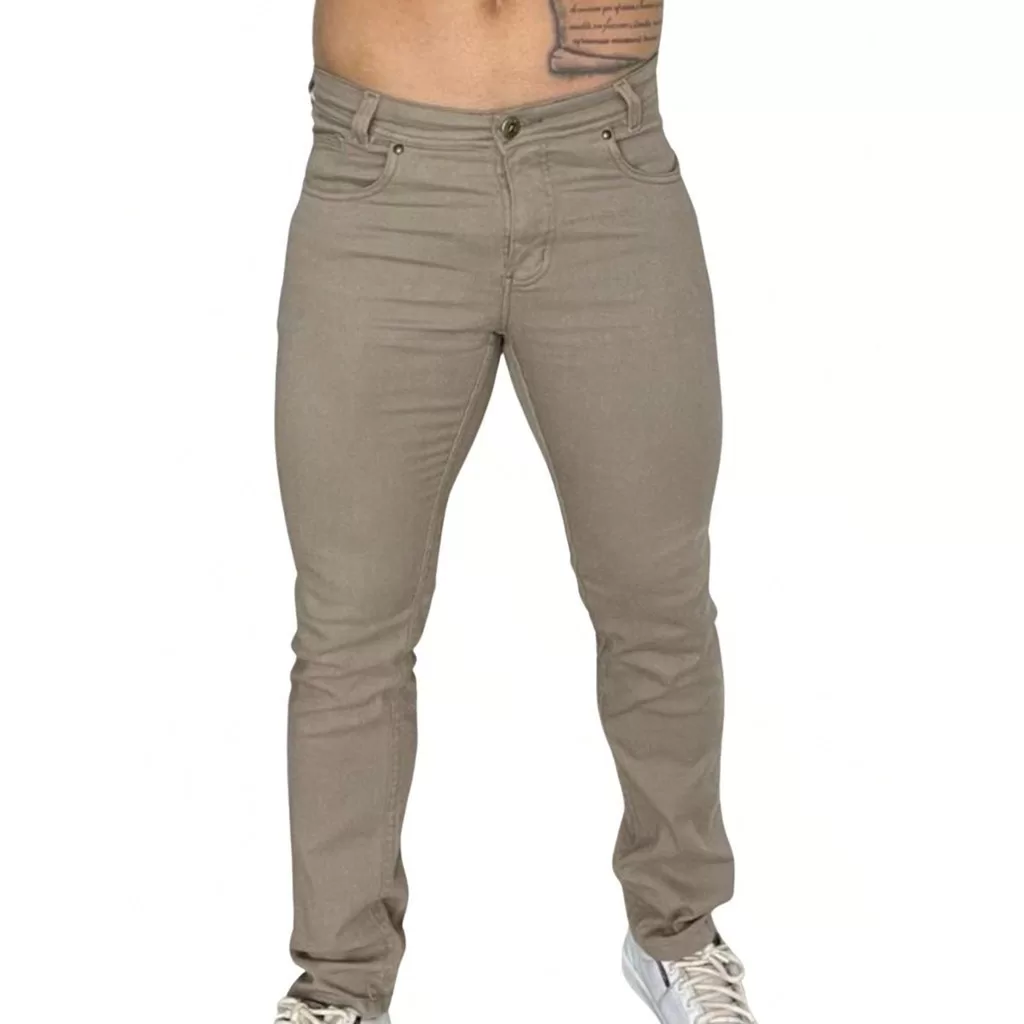 Calça Skinny Masculina Areia Sarja Premium Modelo Casual