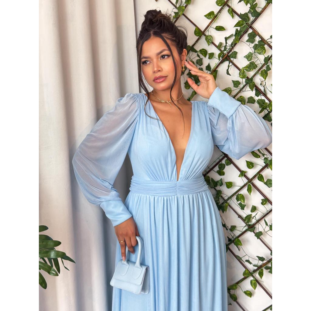 Vestido Longo  de Festa tule, Para Madrinhas Convidados  de Casamento(caimento perfeito no corpo)