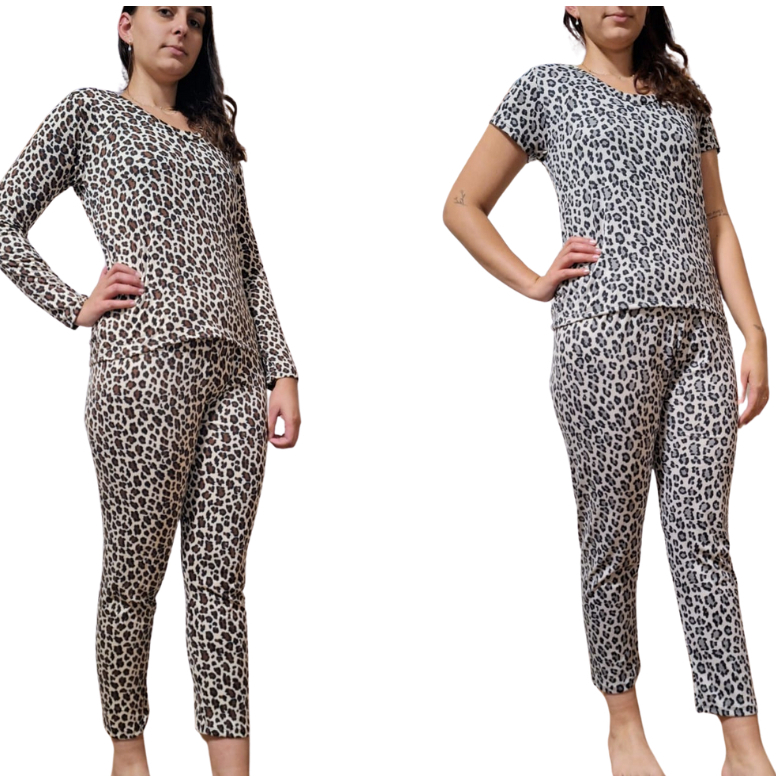KIT 2 Pijamas – Manga Curta e Manga Longa Quentinho Feminino em tecido Suede Aconchegante Meia Estaç