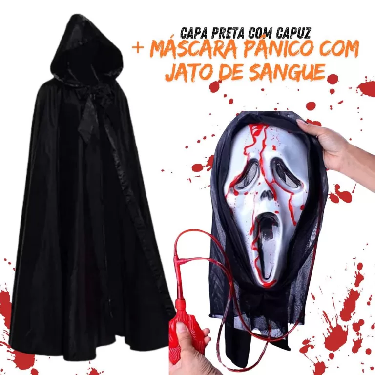 Capa Preta com Capuz Adulto- Morte Vampiro Drácul