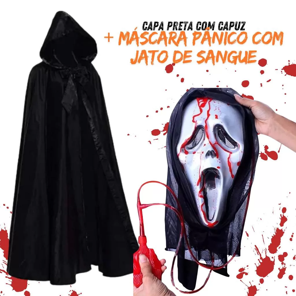 Capa Preta com Capuz Adulto- Morte Vampiro Drácula Bruxa Festa Fantasia Cosplay Carnaval Halloween