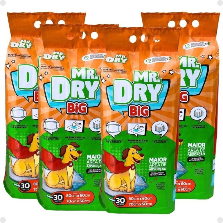 Kit Mr. Dry Big: 4 Tapetes Higiênicos 80x60cm Com