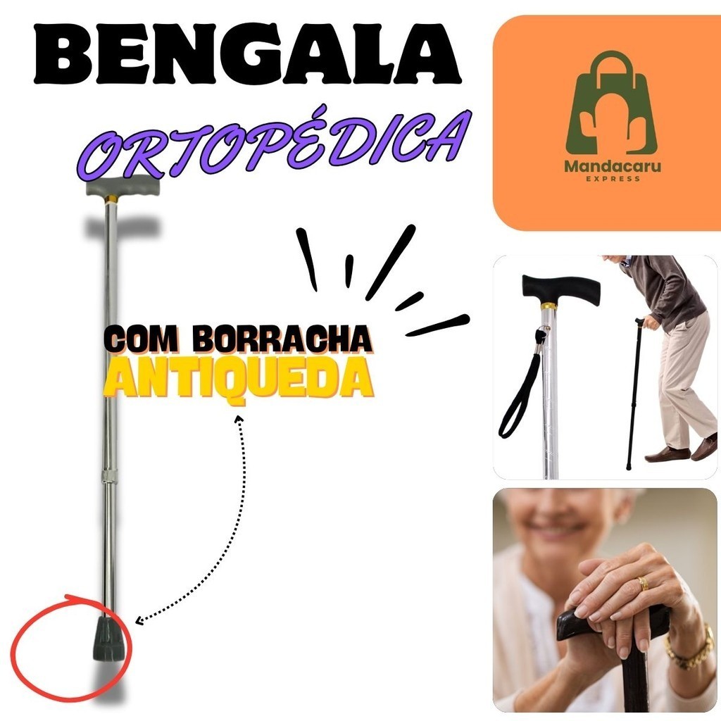Bengala Bastão Ortopédico Alumínio Regulável 100kg Idoso Seguro Antiqueda Antiderrapante Reforçada R