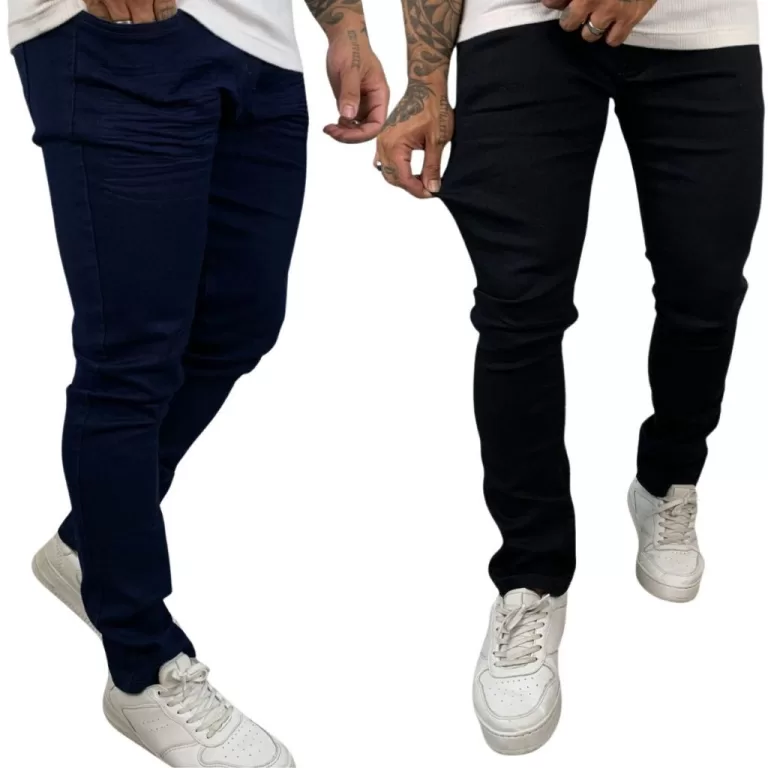 Kit 2 Calças Jeans Skinny Masculina Azul Escuro e