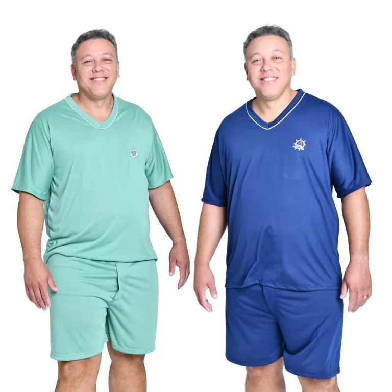 Kit 2 Pijamas Masculino Plus Size Manga Curta e Sh
