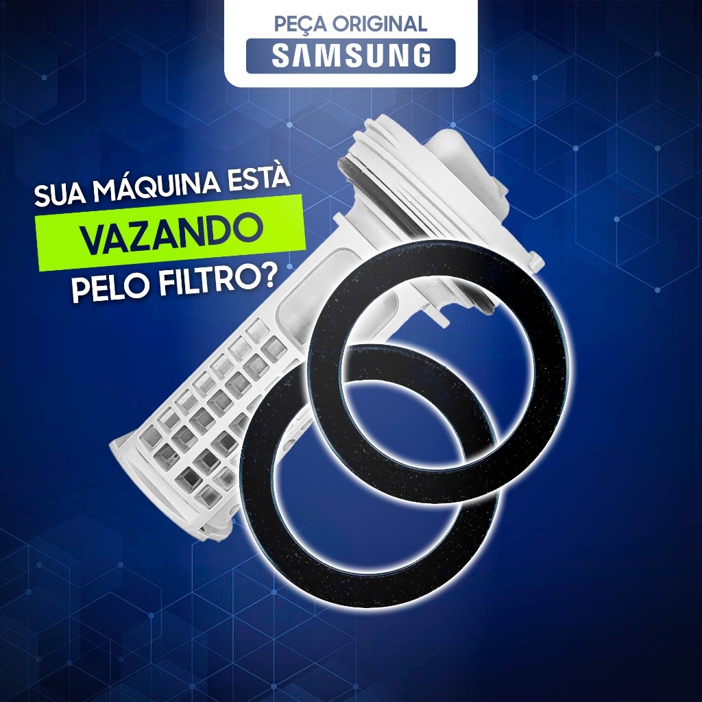 Borracha Vedação Lavadora Samsung Original: Kit Duas Borracha Vedação Filtro Fiapo Lava e Seca