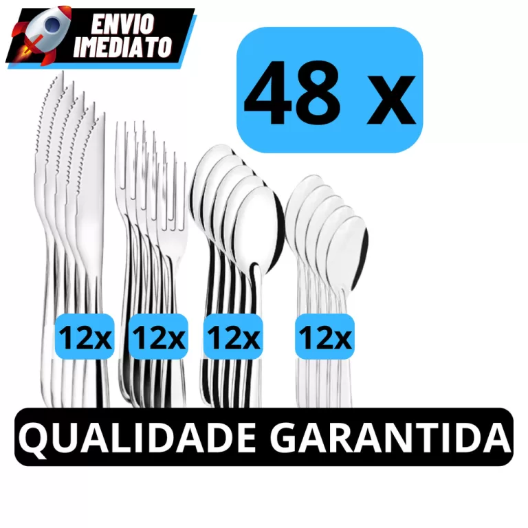 Jogo de Talheres 48 Peças Faqueiro Aço Inox 12 F