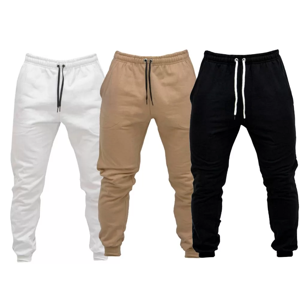 Kit 3 Calças Moletom Unissex Lisa Tons Neutros Moda Punho Algodão Fire Fox