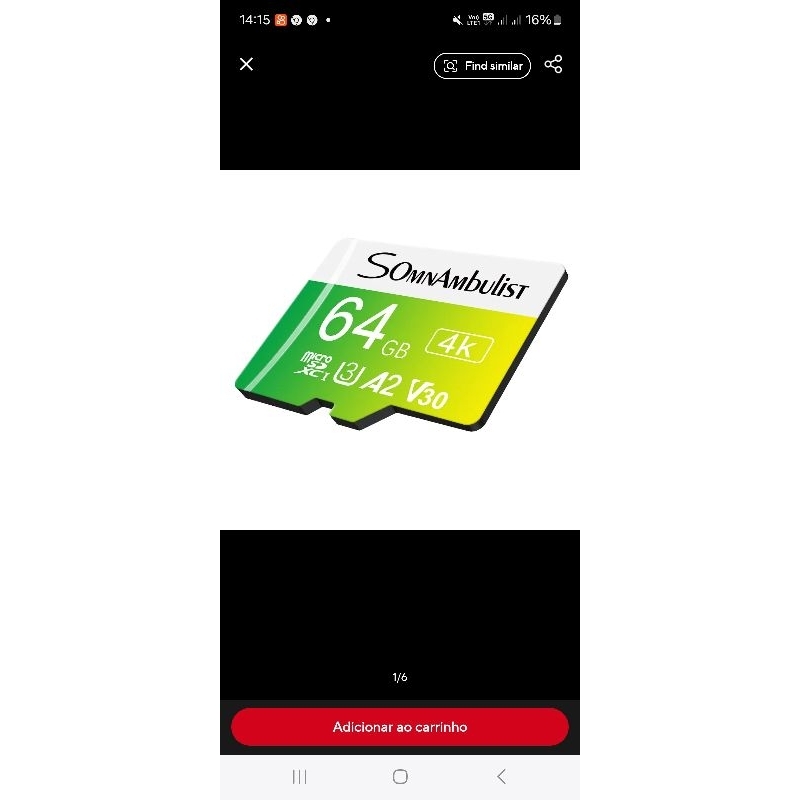 Cartão de Memoria 64gb Sonambulist v30