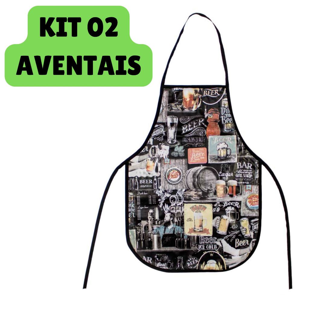 Kit 2 Avental de Cozinha Lavanderia Estampado Impermeável Multiuso Várias Estampas