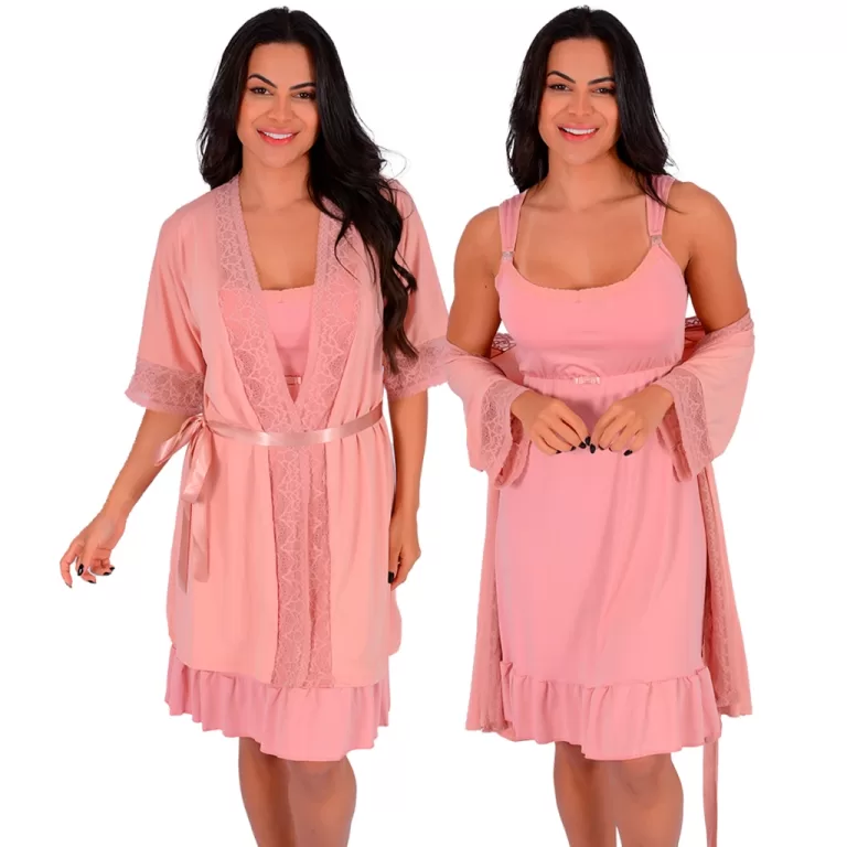 Kit Camisola Amamentação e Robe Microfibra Renda