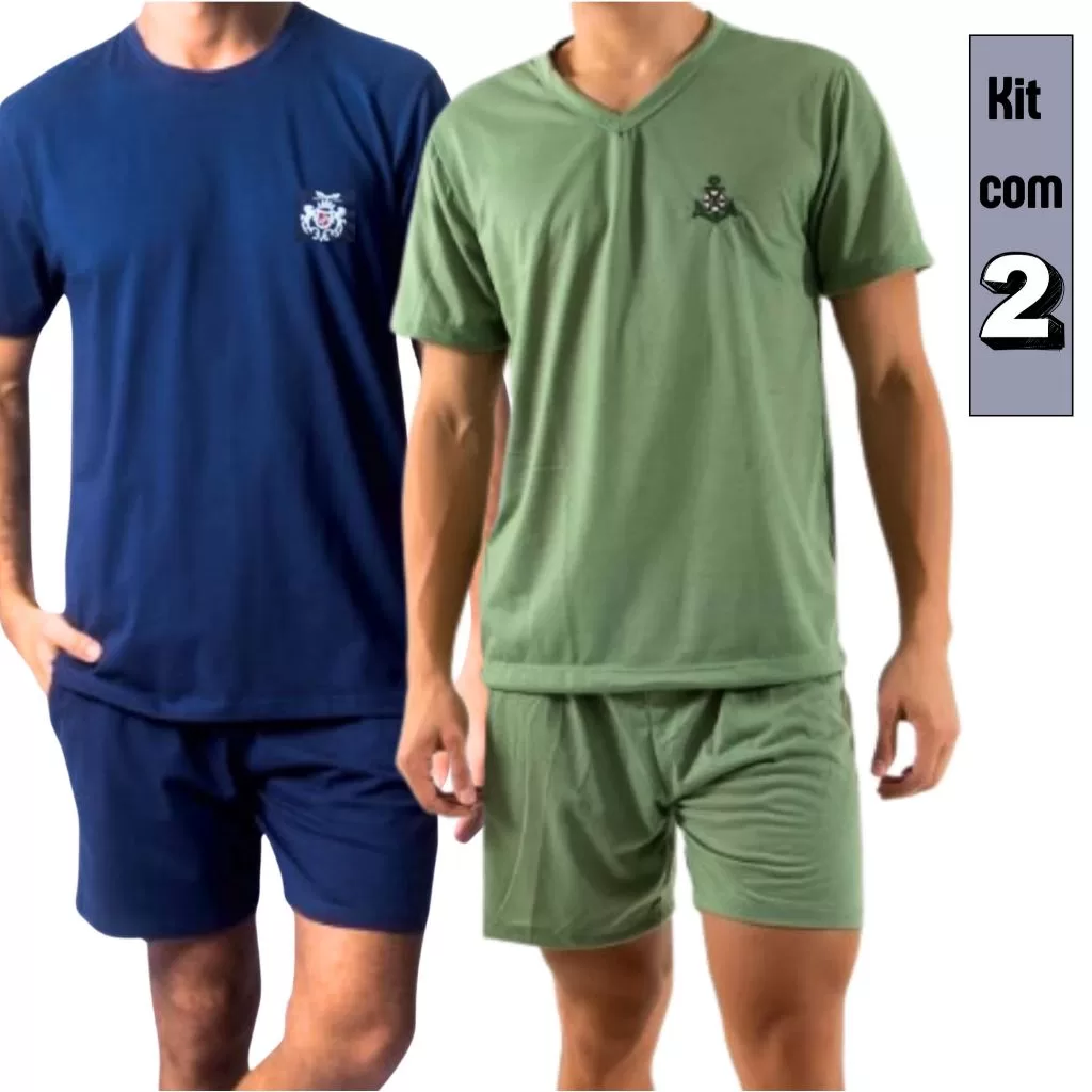 Kit com 2 Pijamas Masculino Meia Manga Verão Adulto em Malha de Qualidade CORES SORTIDAS