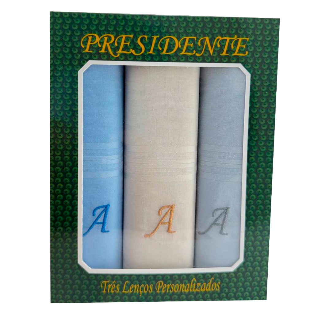Lenços Com Letras Presidente De Bolso 41cm 100% Algodão – 3 Unidades