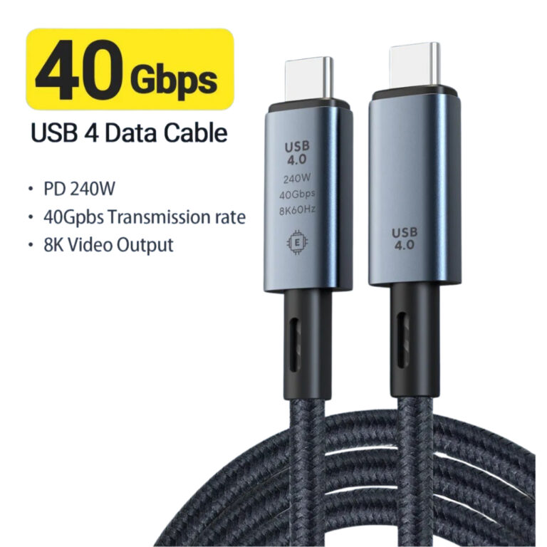 Cabo Turbo 240W Tipo-C Thunderbolt 3 40Gbps Transf