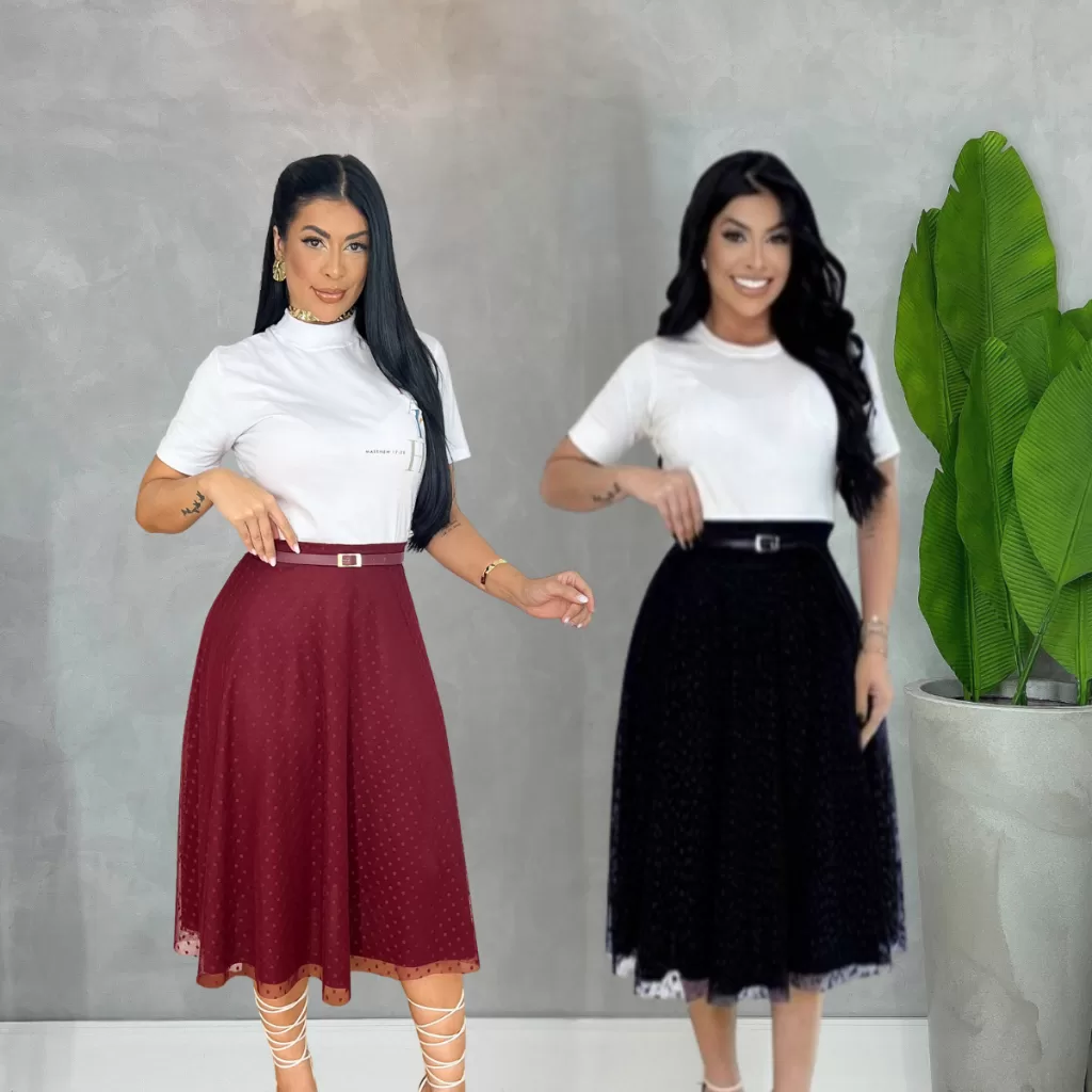 Kit 2 Saias Feminina Mídi Evangélica Godê com Tule