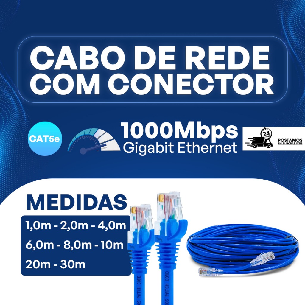Cabo Rede Azul Montado RJ45 – Internet, Roteador, Smartv, Tvbox, Games, Câmeras medidas: 1/2/4/6/8/1