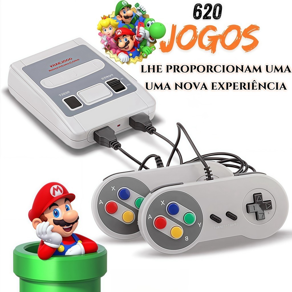 Video Game Classic Super Nintendo Mini SNES 620 Jogos Retro 8 Bits Com 2 Controles Original Envio Im