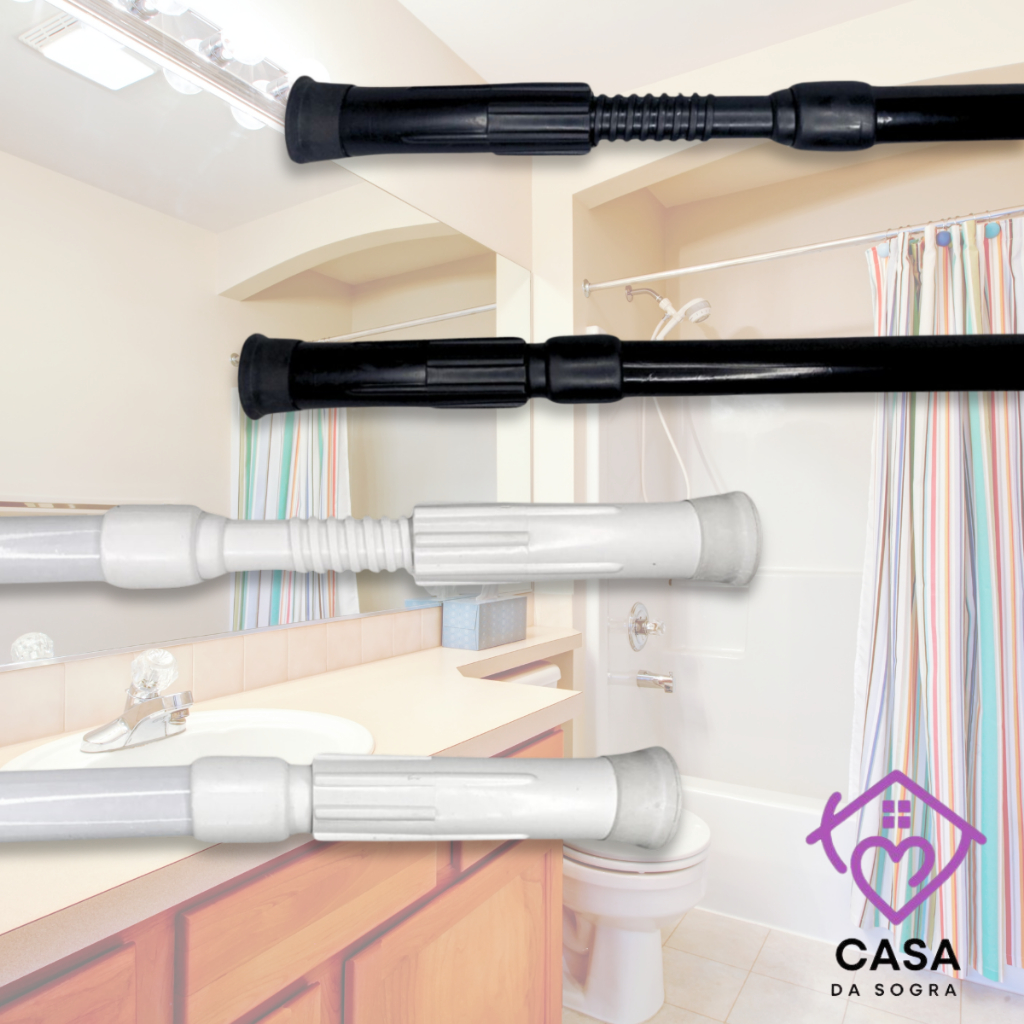 Varão Extensivo Ajustável 45cm até 1,50mt Bastão Extensivel Box Banheiro Suporte Extensor Preto Bran