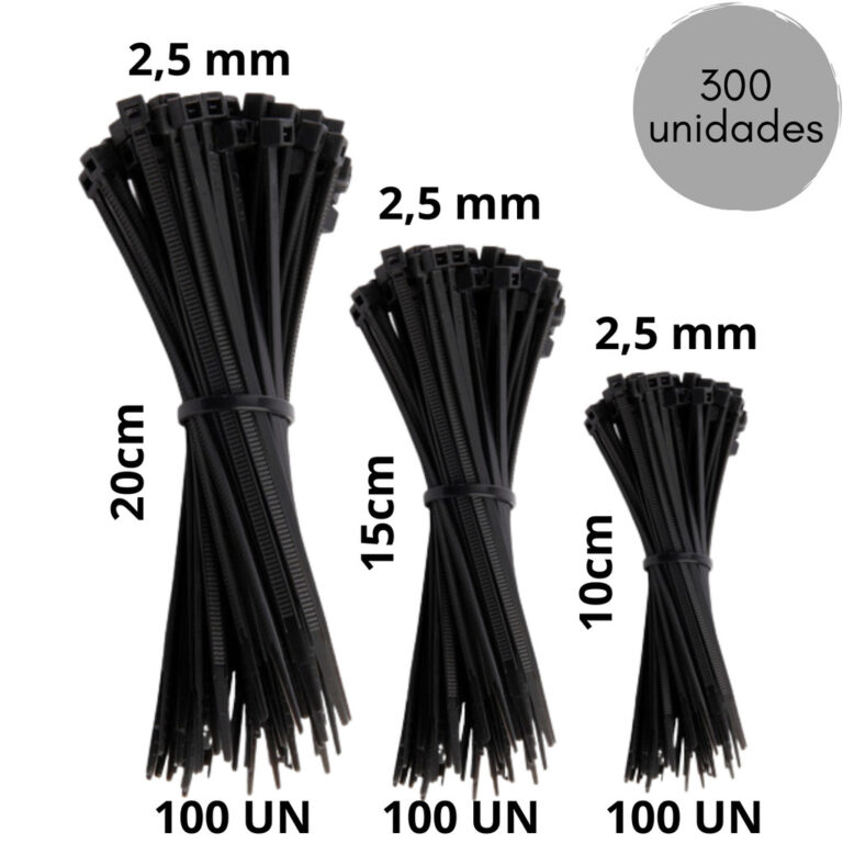 300 Unidades Abraçadeira Nylon 3 tamanhos 10, 15 