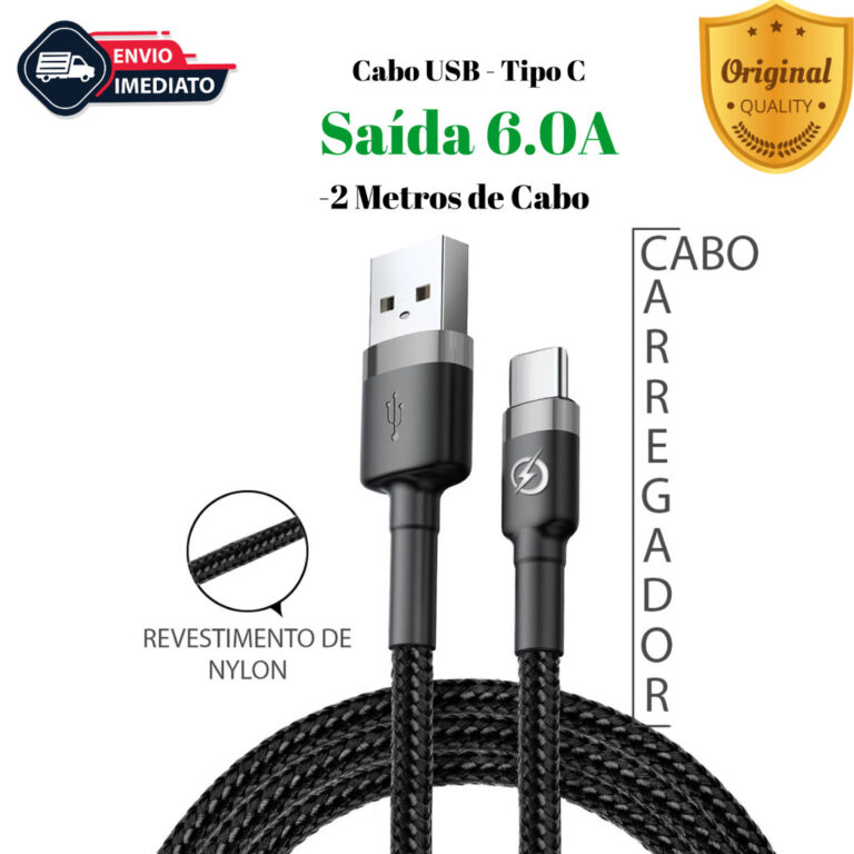 Cabo Tipo C Usb Carregador Ultra Rápido 2 metros 