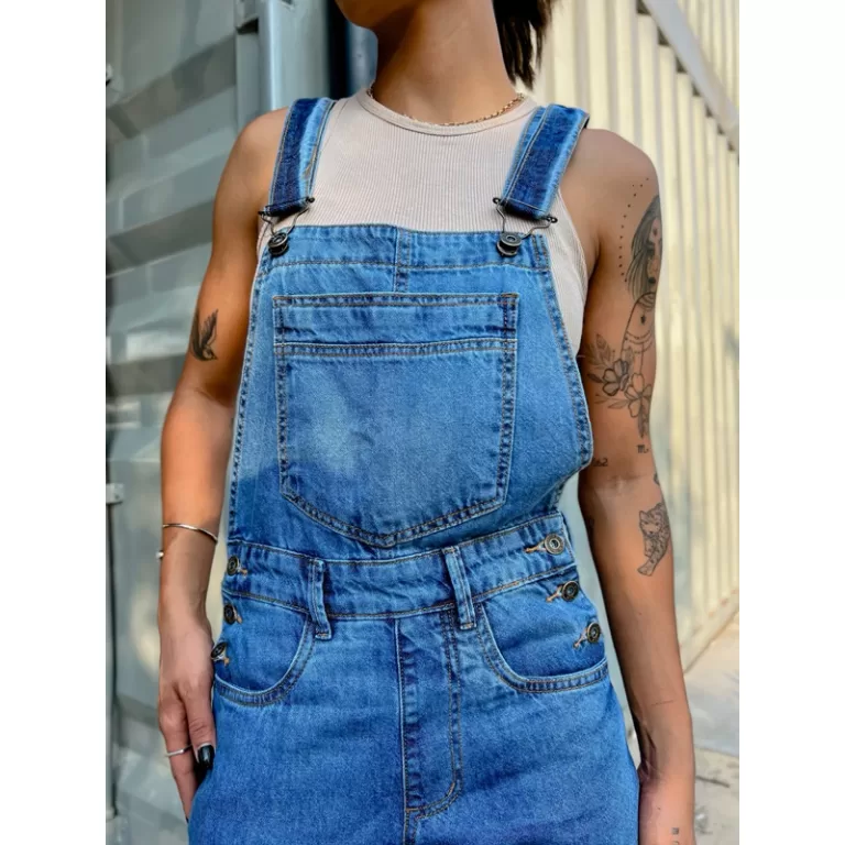macacão jardineira jeans longo cintura altasuspen