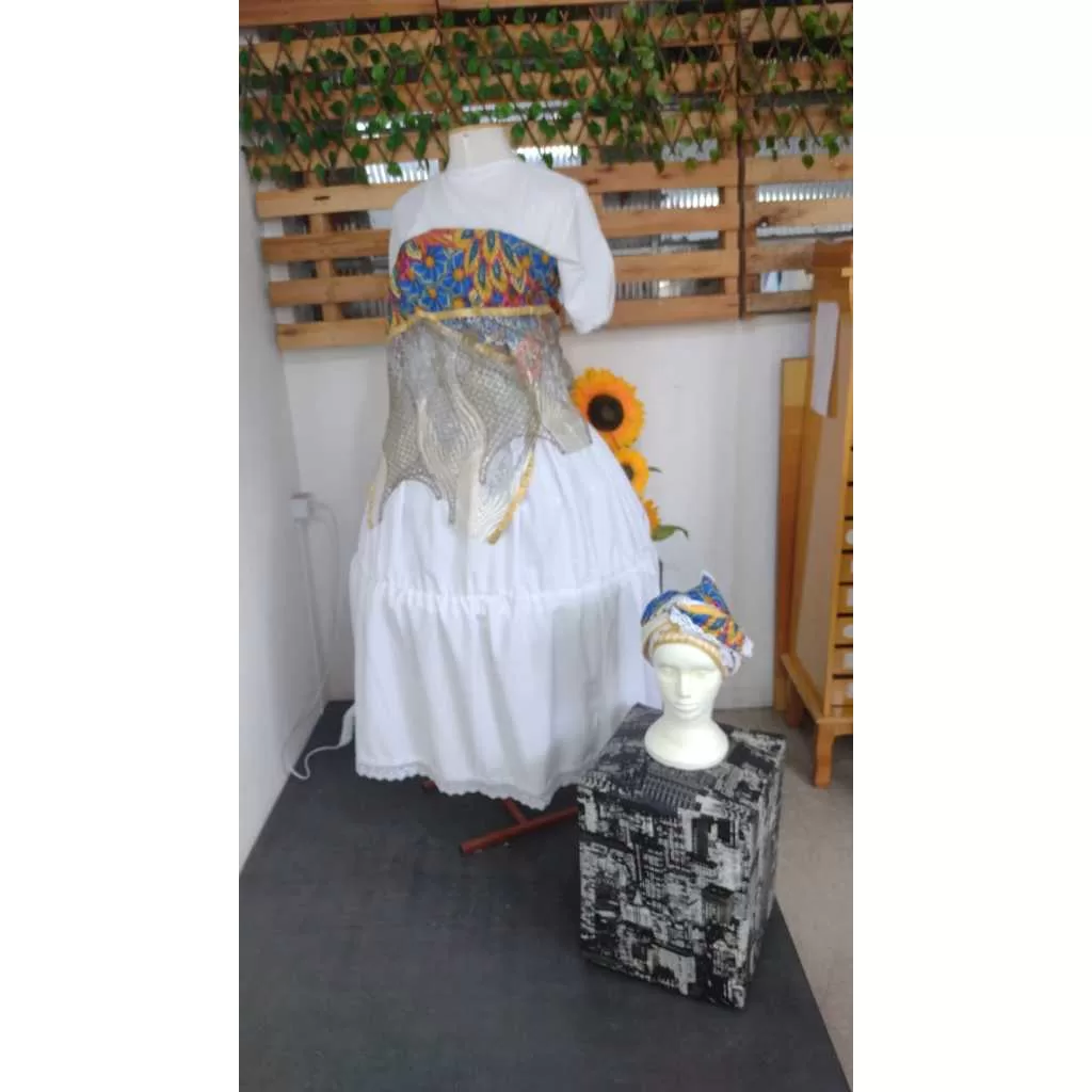 conjunto pano de cabeça + pano de costa africano com renda GP50