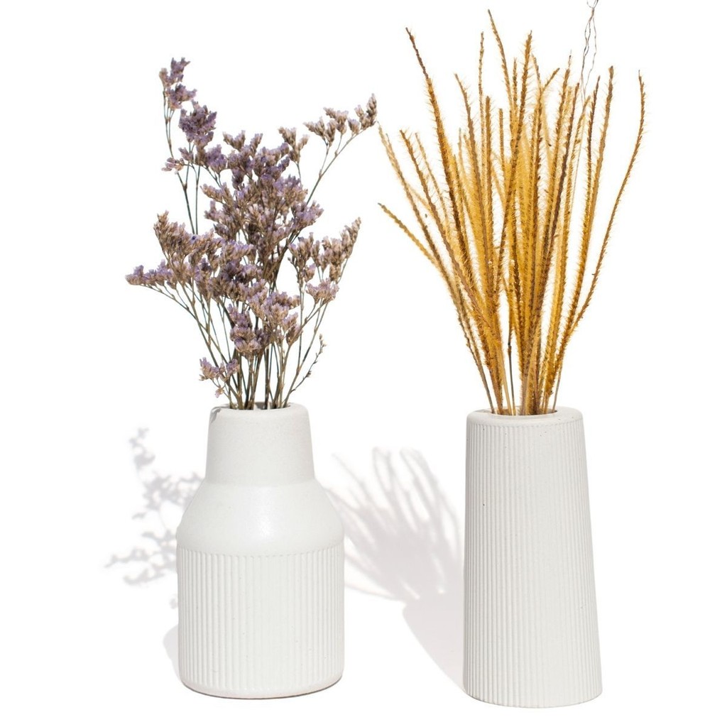 Vaso Decorativo Arranjo Garrafa Conjunto 2 Pçs Tubo e Listra – Flores Inclusas