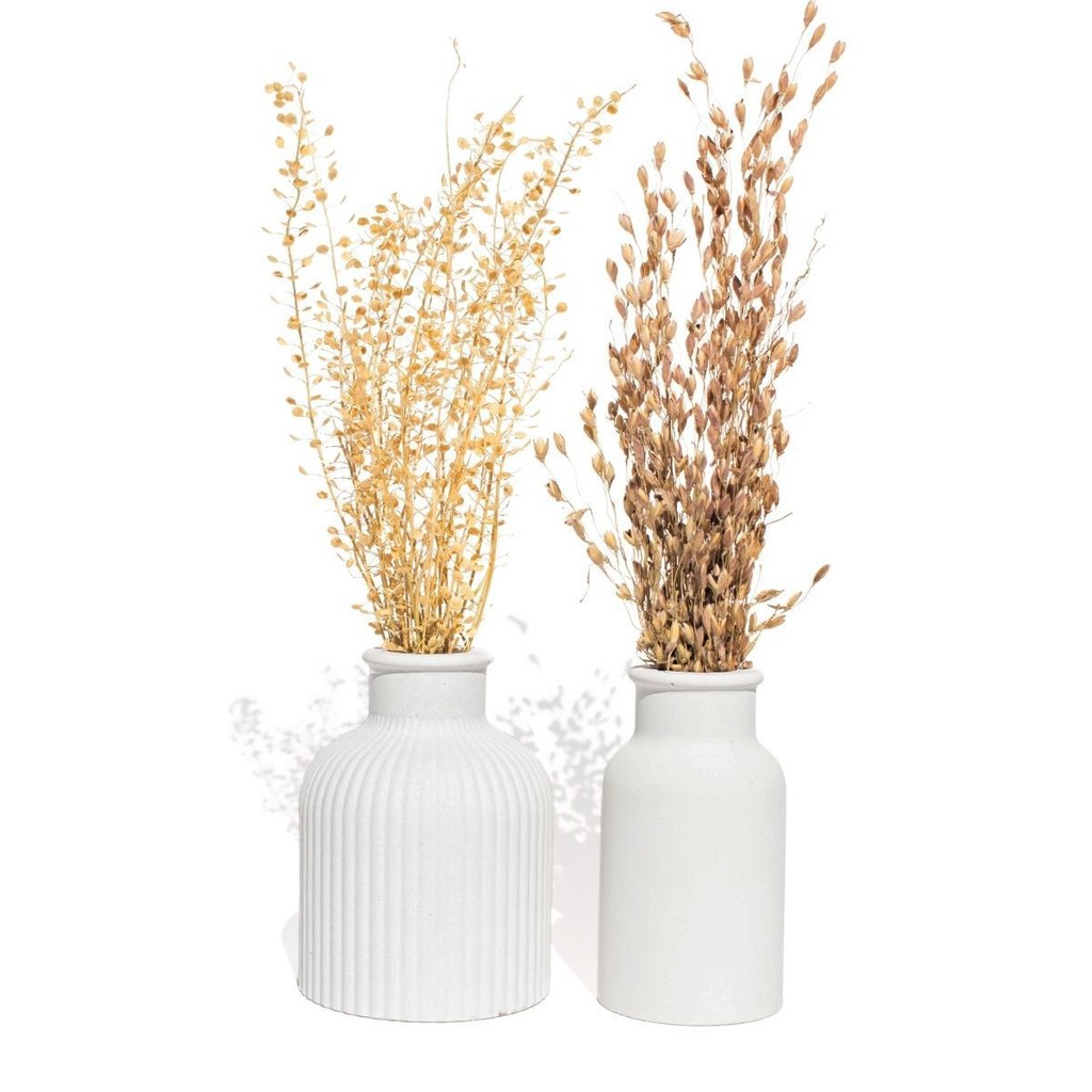 Vaso Decorativo Arranjo Garrafa Conjunto 2Pçs Modelo Listra e Lisa – Flores Inclusas