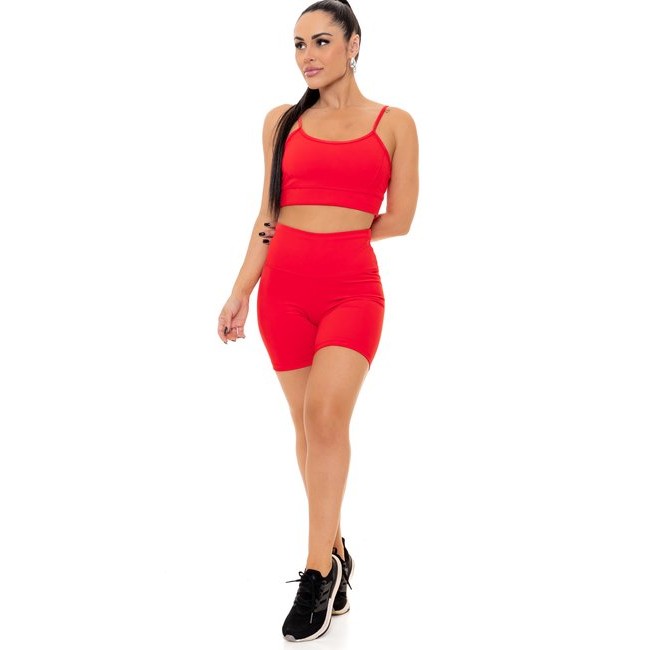 Conjunto Bermuda Básica Fitness em Poliamida Verm