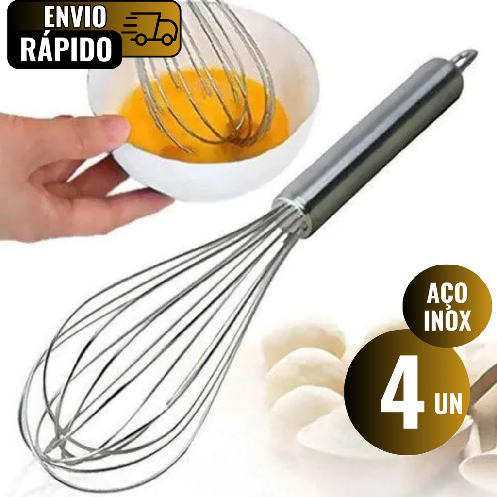 Conjunto 4 Batedores de Ovos Para Bolos Tortas Domicílio Restaurante Lanchonete