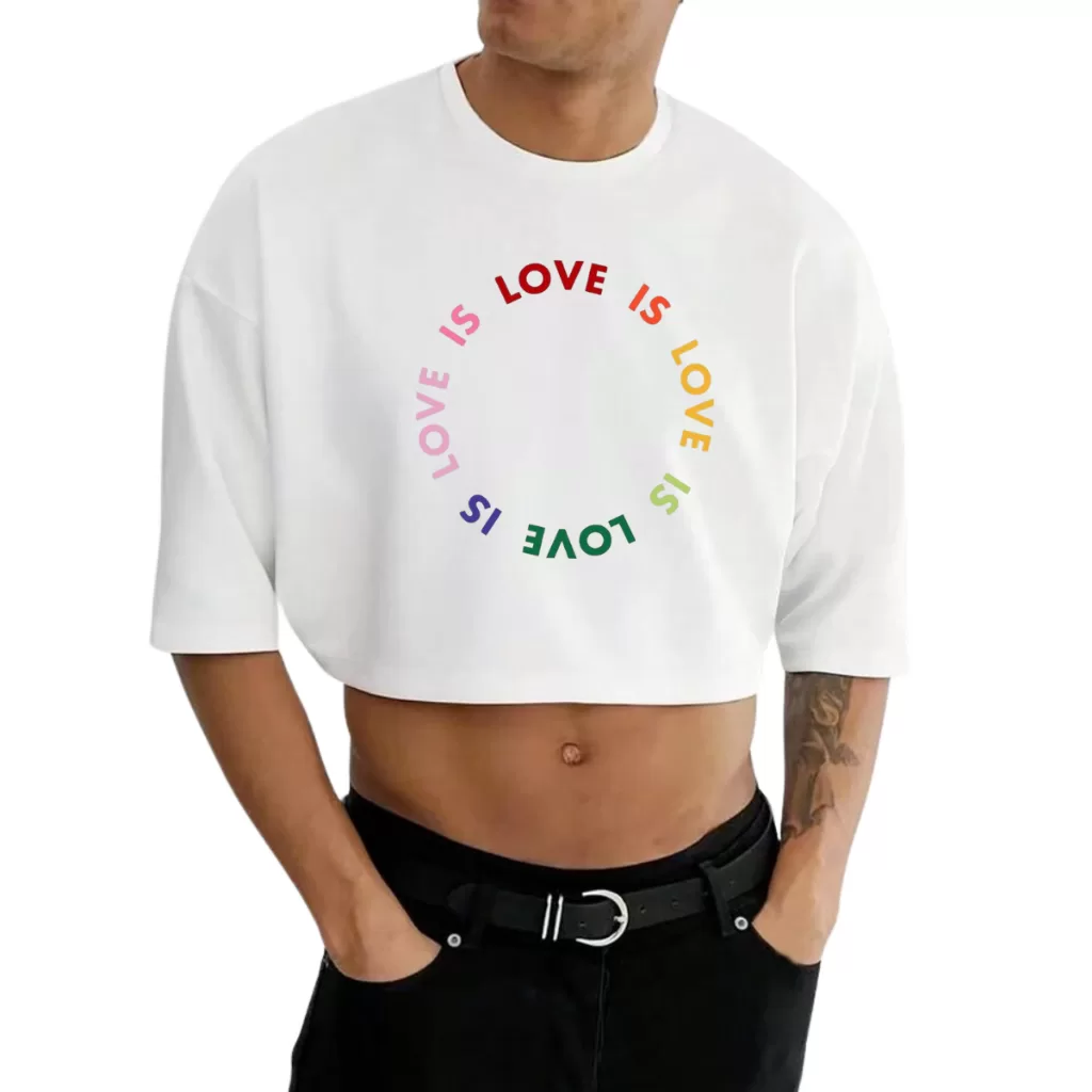 Cropped Masculino Oversized Love Is Love Algodão LGBT Carnaval Cores