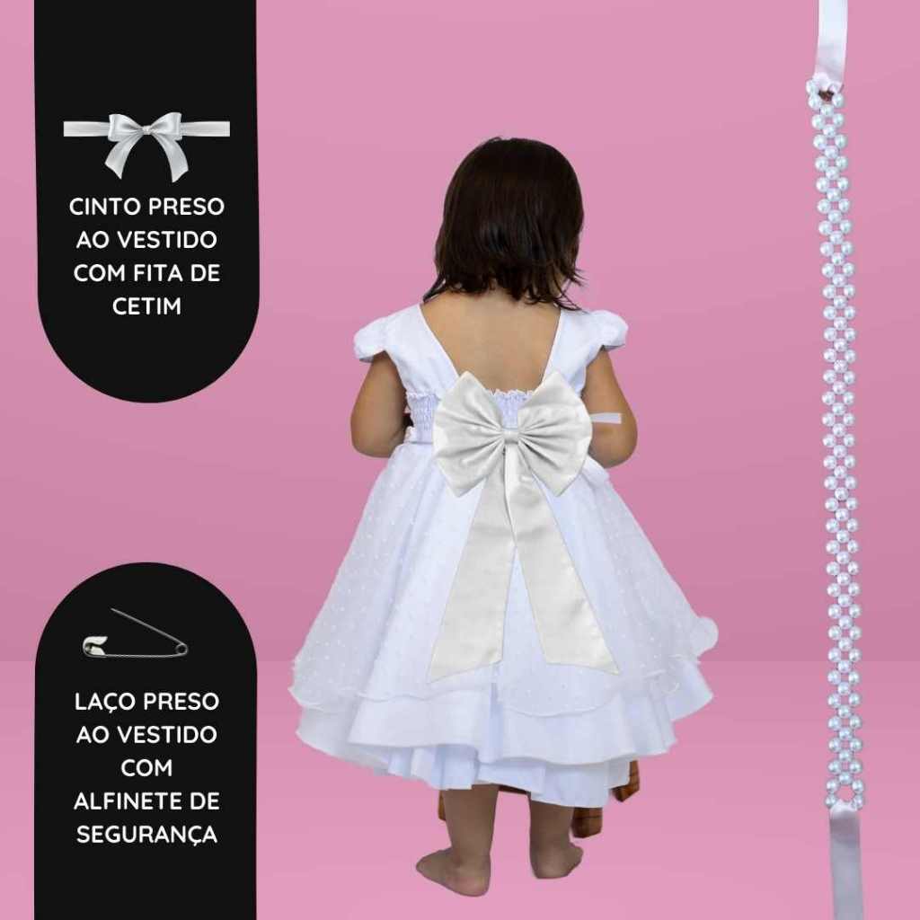 Cinto de Pérolas + Laço Branco para Daminha | Acessório Festa Infantil REF4197