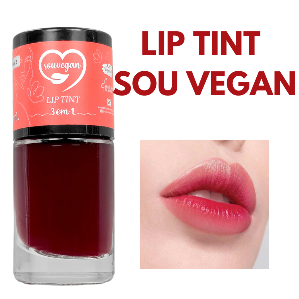 Lip Tint Sou Vegan Vermelho Novo Lançamento 3 em 1 Vegano Lábios Pálpebras e Bochechas