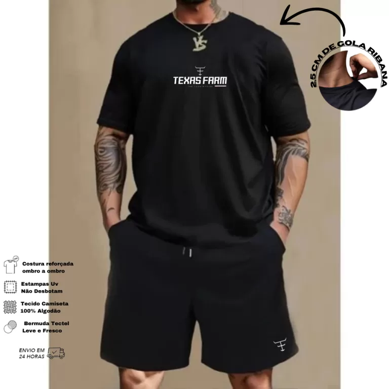 Conjunto Kit Camiseta 100% algodão E Bermuda Tect