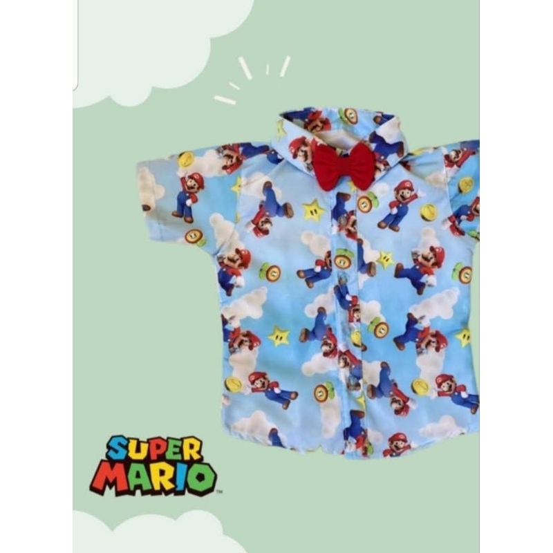 camisa social super Mario tam 1 a 4 anos