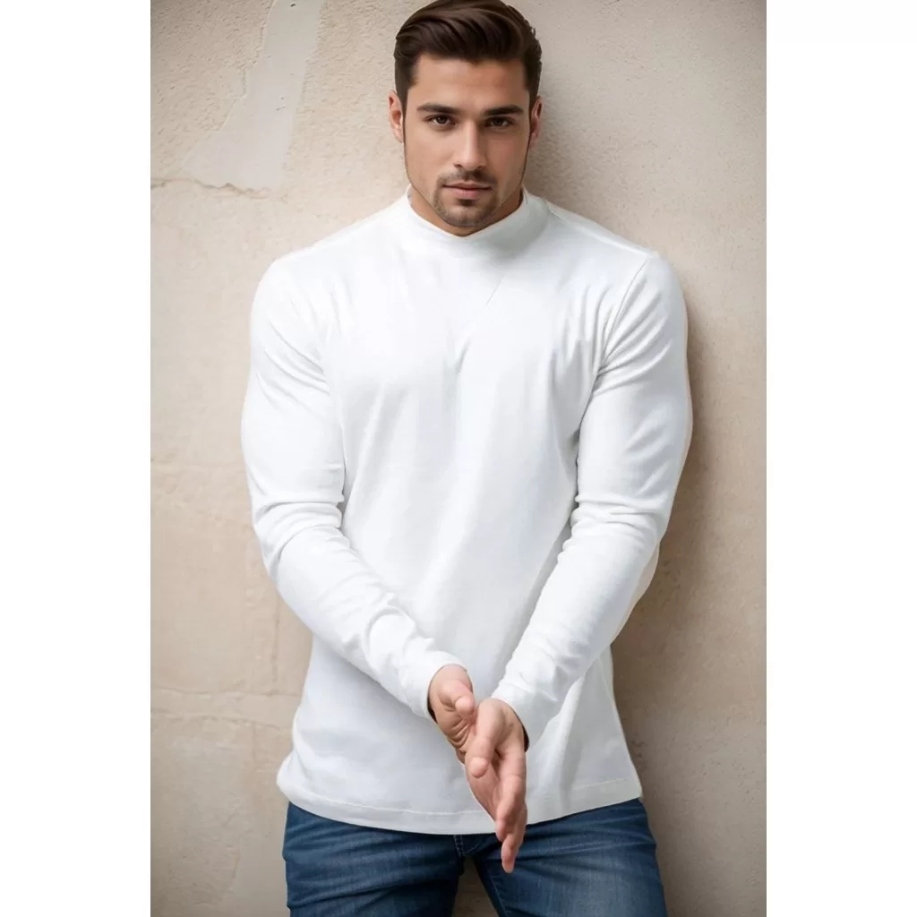 Camiseta manga longa blusa masculina com gola alta tecido confortavel festas trabalho