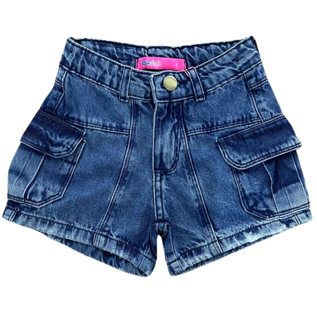 Shorts Jeans Meninas Feminino Cargo Elegante Estiloso Moda Casual Claro