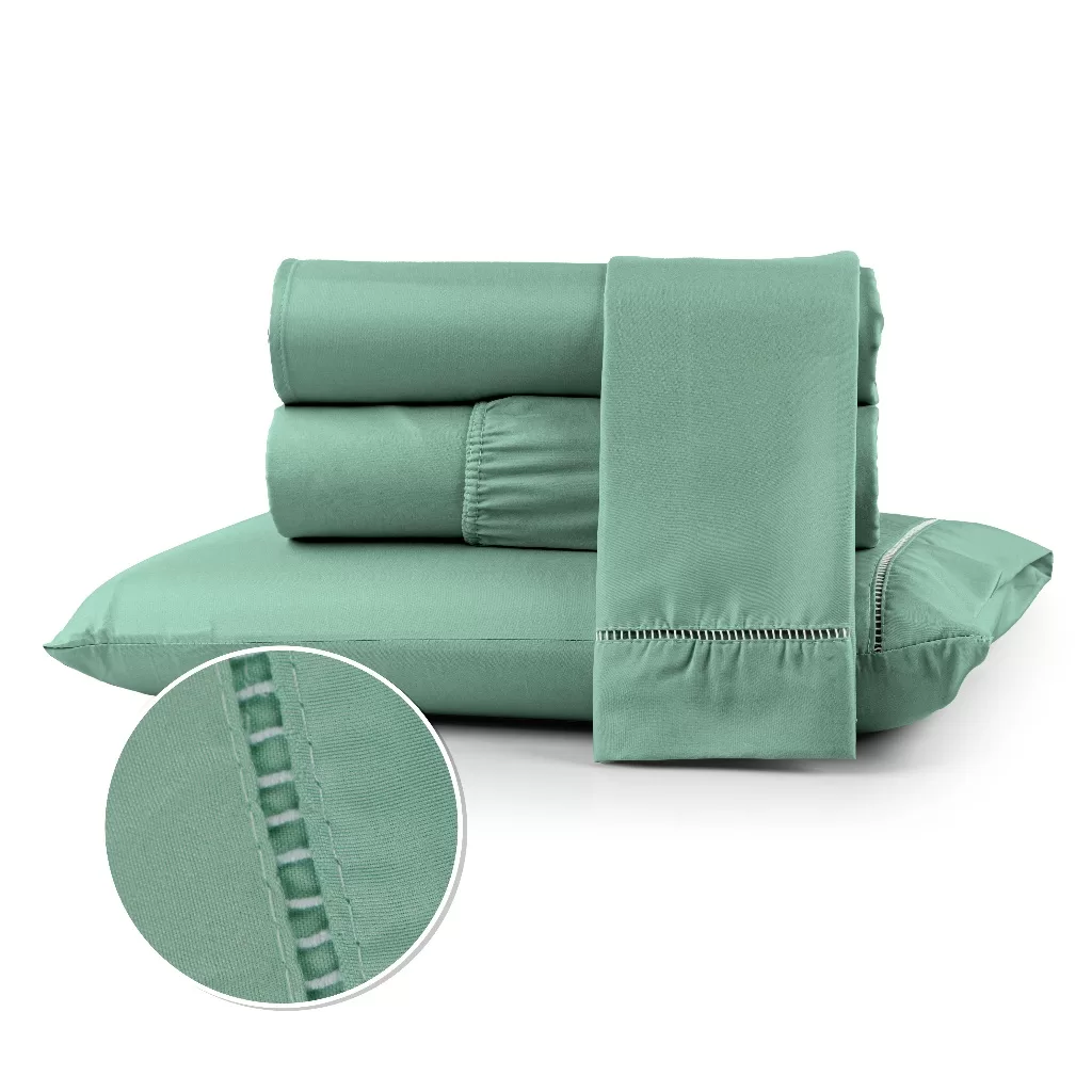 Kit Jogo de Lençol Solteiro Casal Queen King Fronha 400 Fios Ponto Palito Toque Macio