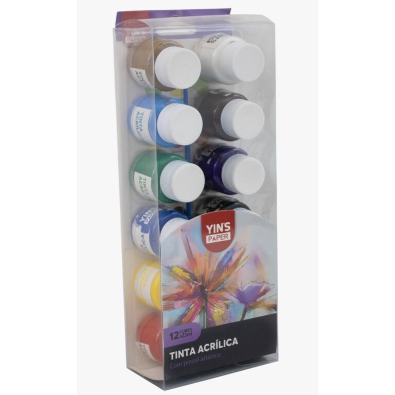 Kit Tinta Acrílica 25ml com 12 Cores – Para